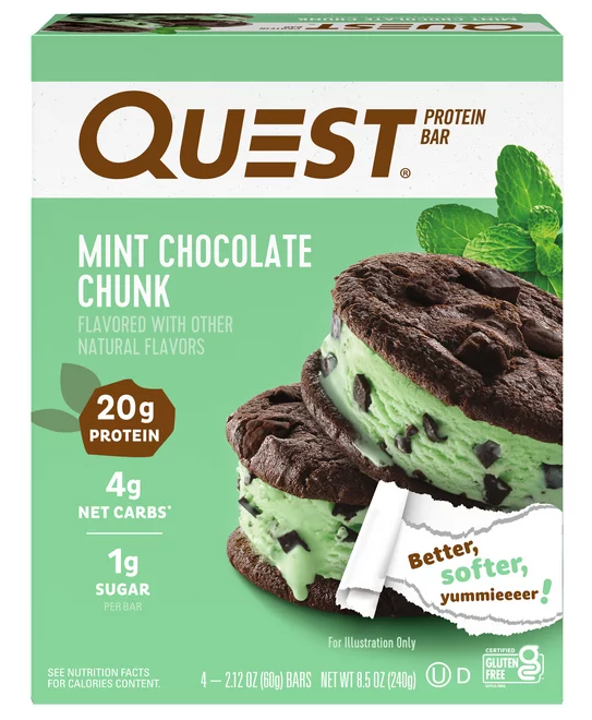 Quest protein bars, mint chunk flavour
