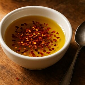 chili oil in a white bowl