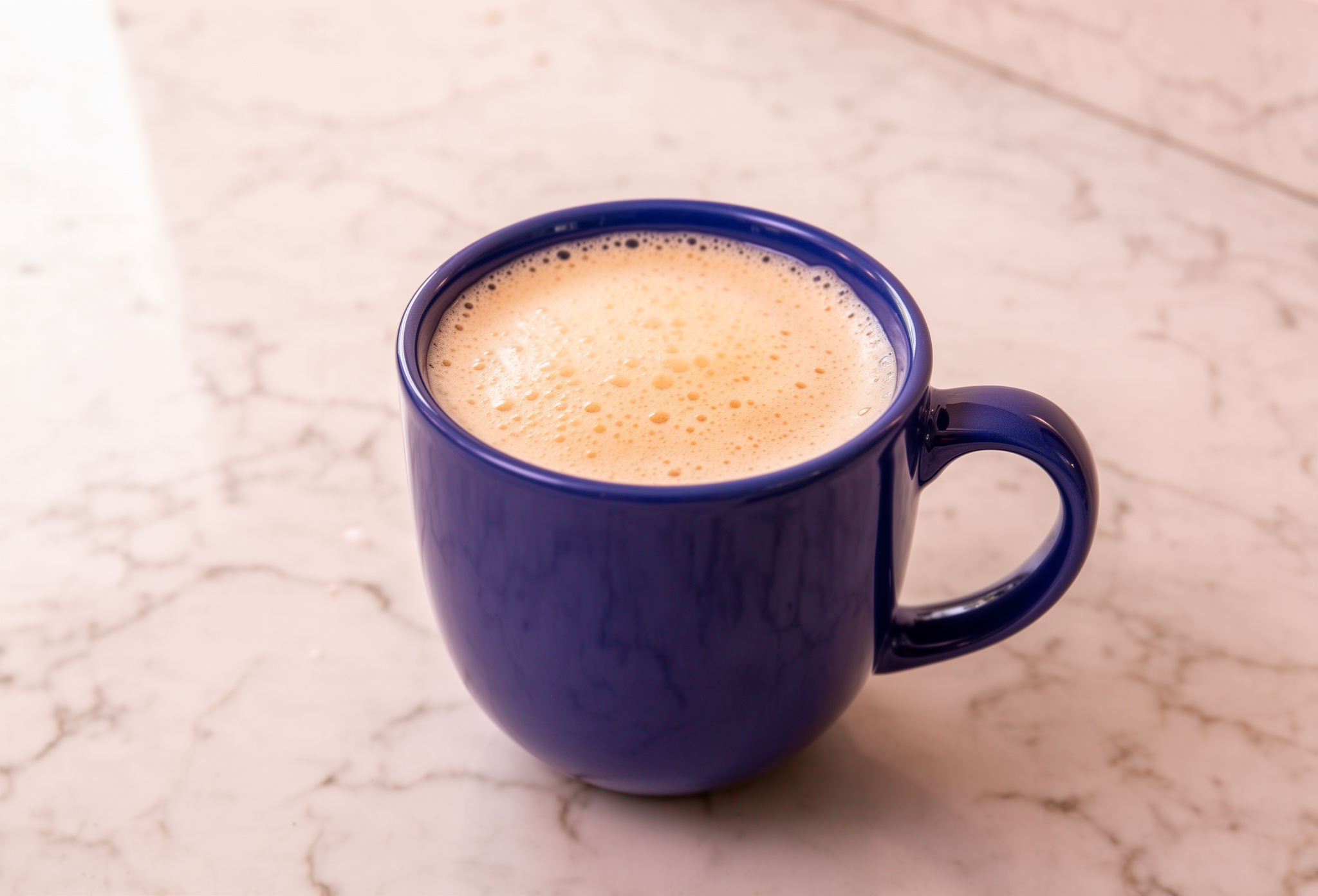 blue mug containing bulletproof keto tea