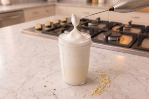 almond milk frothed to make it creamy