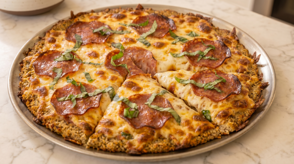 keto fat head pizza on a plate