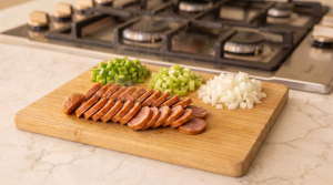 ingredients for gumbo cut up