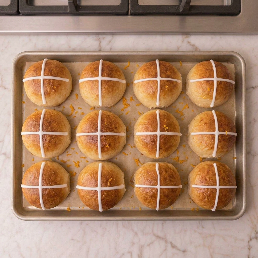 hot cross buns on tray